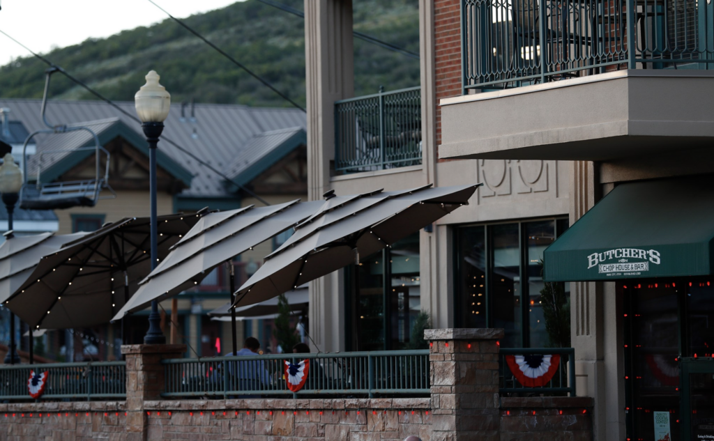 The front facade and small patio at Butcher's Chop House & Bar, one of Park City, Utah's best restaurants.